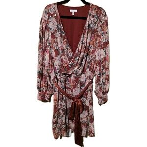 LC Lauren Conrad Dress Plus Size 3X Faux Wrap Sequin Floral Long Sleeve NWOT